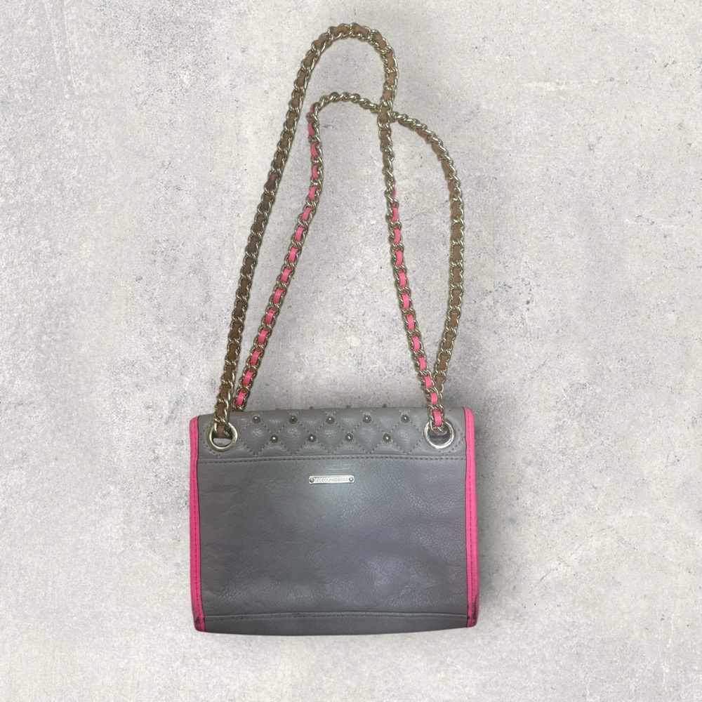 Rebecca Minkoff Affair Mini Studded Convertible Crossbody Bag Grey Neon Pink - Picture 5 of 15